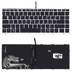 Клавиатура для ноутбука HP Elitebook 840 G5 черная с серебристой рамкой и подсветкой, фото3