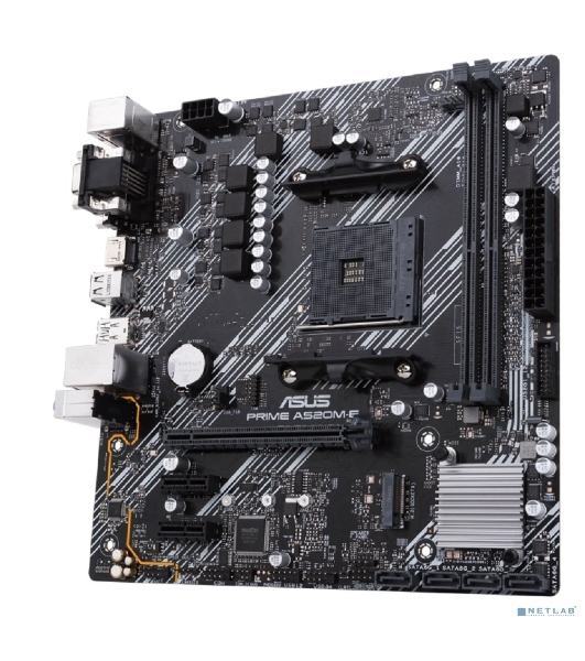 Материнская плата ASUS PRIME A520M-E/CSM, AM4, AMD A520, 2xDDR4, 4xSATA, 1xM.2, 1xPCIe 3.0 x16, 2xPCIe x1, 1xDVI-D, 1xHDMI, 1xVGA, 1x 1Gb LAN, 1xUSB-A 3.2 Gen 2, 2xUSB-A 2.0, 4xUSB-A 3.2 Gen 1, 3x3.5 мм, 7.1, mATX