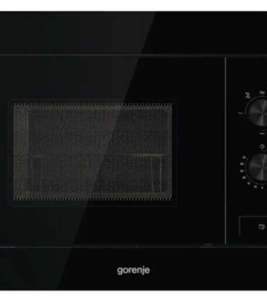Встраиваемая микроволновая печь Gorenje, 20 л, 5 уровней мощности, 15 автопрограмм, электронное управление, дисплей, гриль, поворотный стол, цвет черный, ВxШxГ 38х56.8х34 см