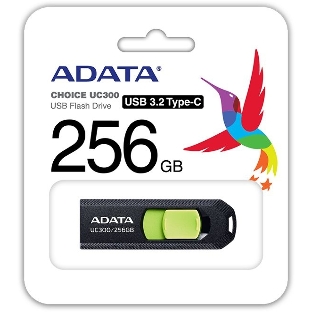 Флешка USB ADATA UC300 (ACHO-UC300-256G-RBK/GN), 256Gb, Type-C USB 3.2, R/W 100/30, черный/зеленый