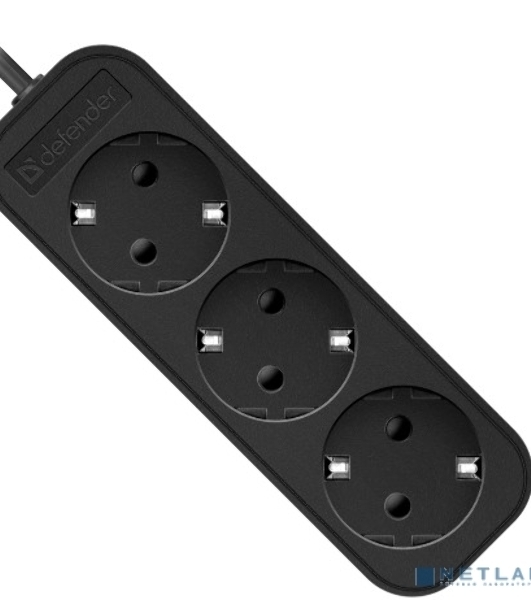 Удлинитель сетевой Defender M350 черный, 5 м, EURO, 3 розетки, 2200 Вт