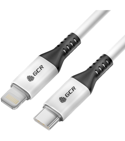 Кабель GCR 0.7m TypeC/Lightning MFI POWER DELIVERY 18 W, быстрая зарядка, белый, корпус белый, черный ПВХ, GCR-53185