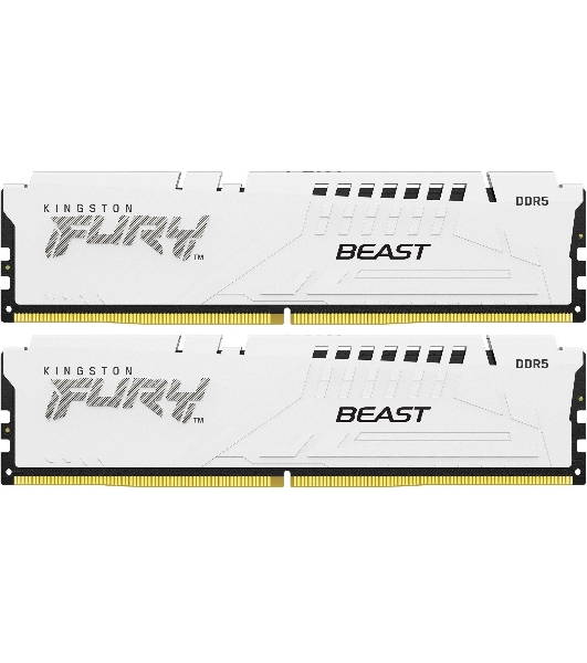 Оперативная память Kingston Fury Beast, DDR5, 32Gb (2x16GB), 6000MHz, CL36, DIMM, с радиаторами, белый