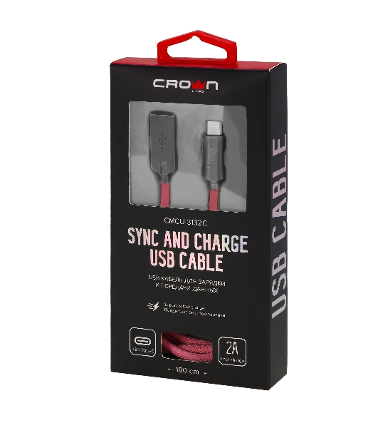 Кабель Crown USB - USB Type-C CMCU-3132C red