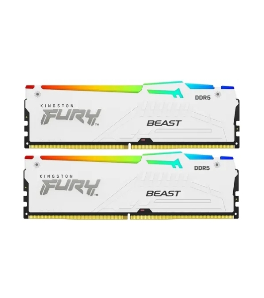 Оперативная память Kingston Fury Beast, DDR5, 32Gb (2x16Gb), 6000MHz, CL36, DIMM, с радиаторами, RGB, белый