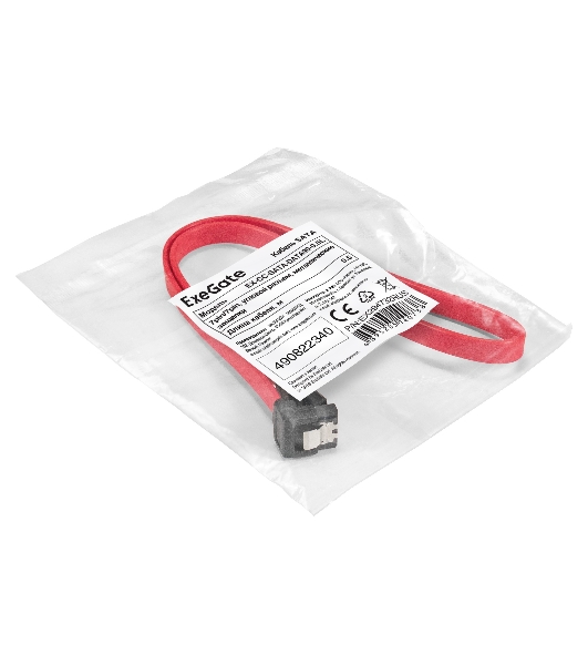 Кабель SATA ExeGate EX-CC-SATADATA90-0.5L (7pin/7pin, угловой разъем, металлические защелки, 0,5м)
