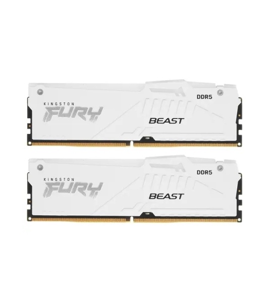 Оперативная память Kingston Fury Beast, DDR5, 32Gb (2x16Gb), 6000MHz, CL36, DIMM, с радиаторами, RGB, белый