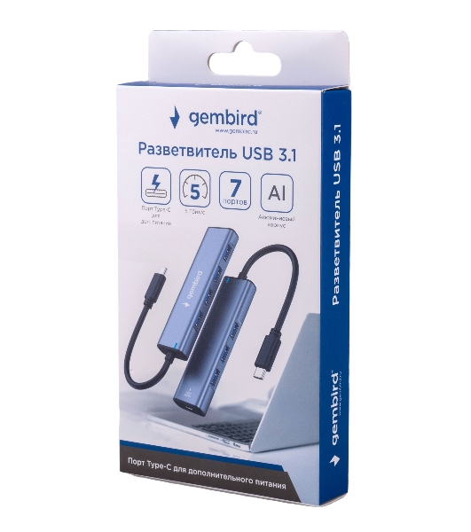 USB-концентратор Gembird UHB-U3P7-02, USB Type-C 3.1, 7хUSB, USB Type-C