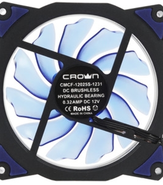 Вентилятор для корпуса Crown CMCF-12025S-1231 черный/синий, 120 мм, 1650 об/мин, 23 дБ, 3 pin