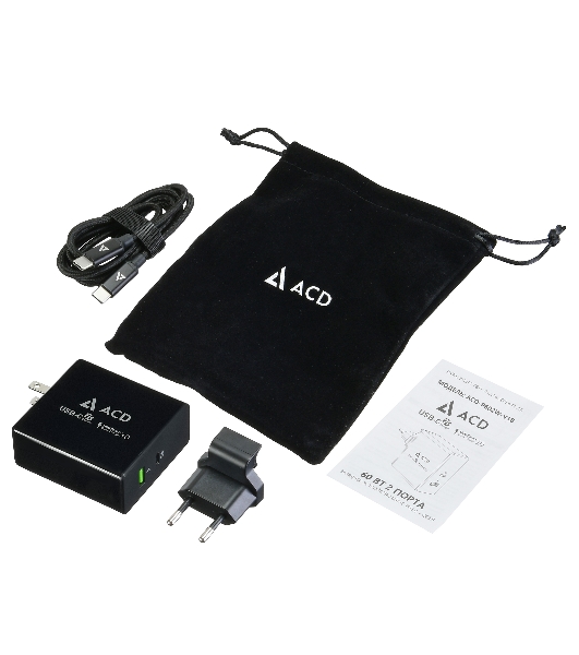 Сетевое зарядное устройство ACD-P602W-V1B 60Вт, 2xUSB 1PD+1QC, 3.6~20В/3А RTL
