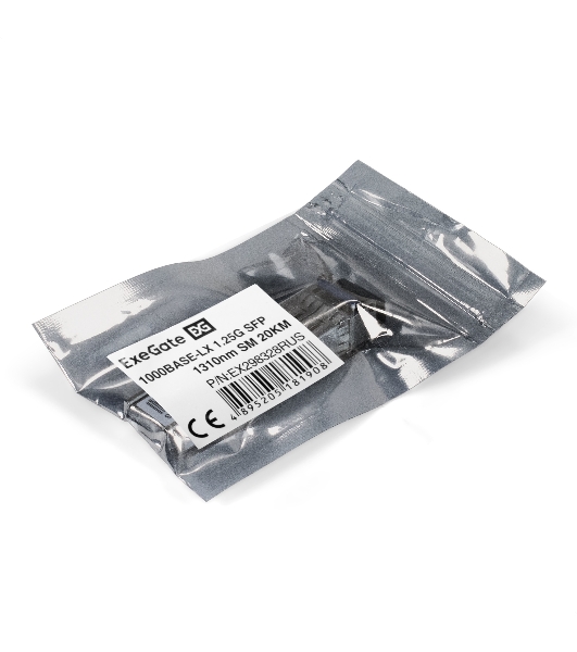 Трансивер SFP EXT-1G-SM1310-LC2-20KM (1000Base-LX для одномодового оптического кабеля, 1,25 Гбит/с, Tx:1310/Rx:1310 нм, до 20 км, разъем Duplex LC)