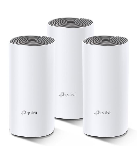 Домашняя Mesh Wi-Fi система TP-Link Deco E4 (3-Pack), 1167 Мбит/с (5 ГГц: до 867 Мбит/с + 2,4 ГГц: до 300 Мбит/с), 2 порта 100 Мбит/с, 2 встроенные антенны на каждом модуле Deco