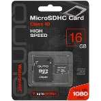 Флеш карта QUMO MicroSDHC 16Gb Сlass 10, адаптер в комплекте SD, черно-красная картонная упаковка, фото5