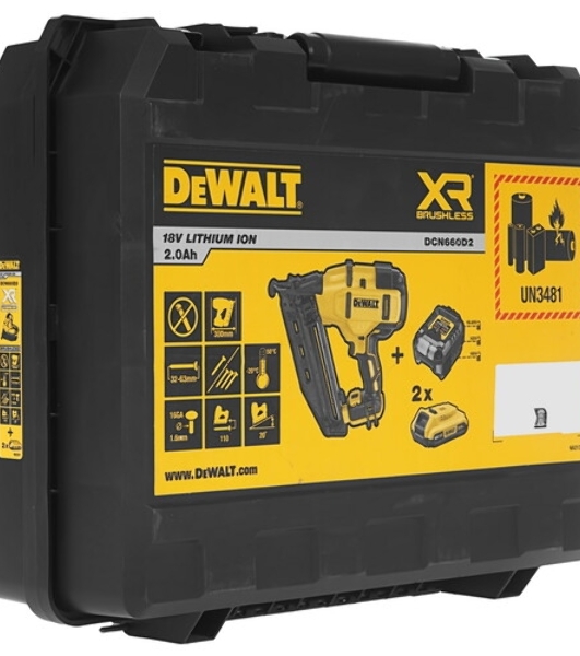 Аккумуляторный шпилькозабивной пистолет DeWalt DCN660D2, 18 В XR, 2 АКБ 2 А·ч