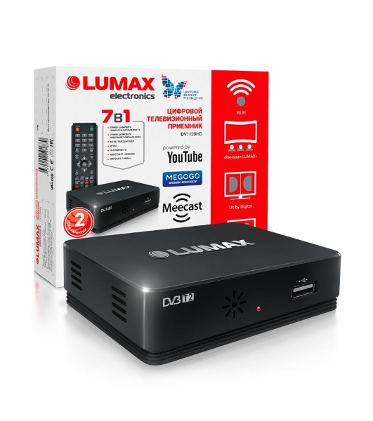 Приставка для цифрового ТВ LUMAX DV1120HD черный, DVB-T2, DVB-T, DVB-C, HDMI, USB 2.0