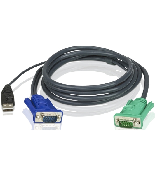Шнур, мон+клав+мышь USB ATEN, SPHD15=>HD DB15+USB A-Тип, Male-2xMale, 8+4 проводов, опрессованный, 1.8 метр., черный, (2L-5202U)