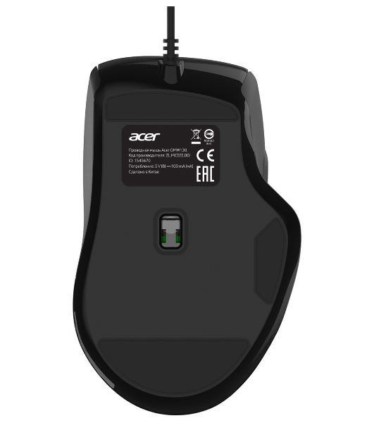 Мышь проводная Acer OMW130 черный, 3600 dpi, USB, кнопки - 6