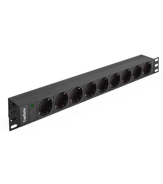 Блок розеток горизонтальный ExeGate ServerPro PDU-19H907 Al-9S-C20, 19', 1U, Алюминий, 9 Schuko, С20, черный