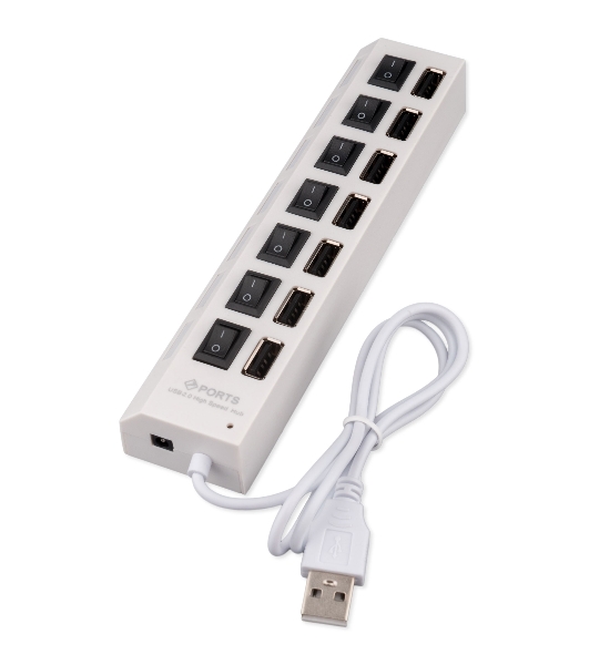 USB-концентратор Gembird UHB-U2P7-01W, USB, 7хUSB, USB или внешний адаптер питания