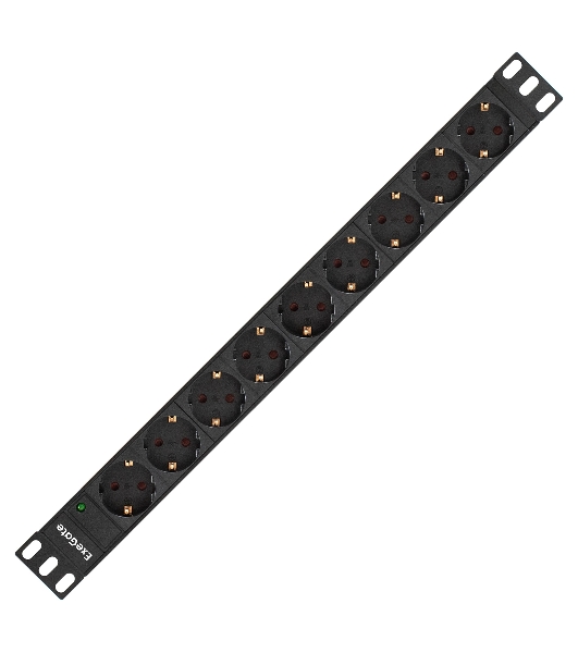 Блок розеток горизонтальный ExeGate ServerPro PDU-19H907 Al-9S-C20, 19', 1U, Алюминий, 9 Schuko, С20, черный