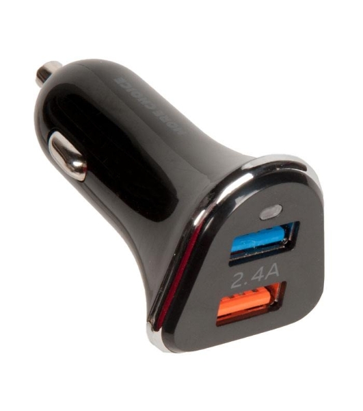 Автомобильная зарядка (от прикуривателя) More choice AC22m, два разъема USB, кабель Micro USB, 2.4A, черный