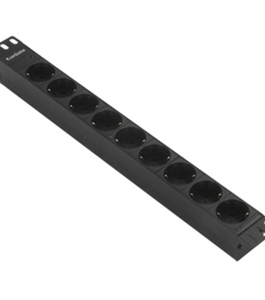 Блок розеток горизонтальный ExeGate ServerPro PDU-19H907 Al-9S-C20, 19', 1U, Алюминий, 9 Schuko, С20, черный