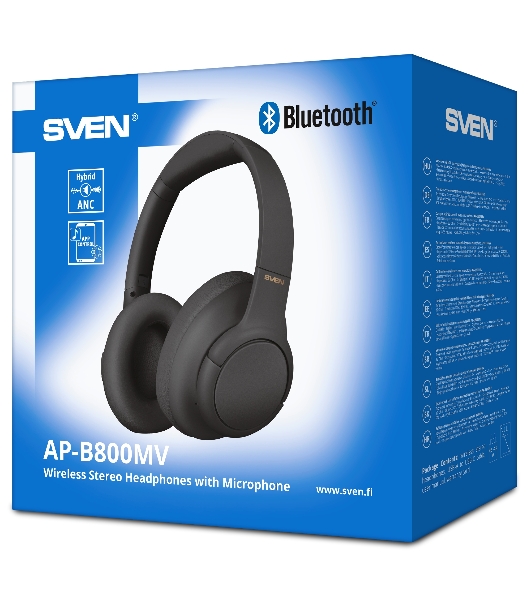 Беспроводные/проводные наушники Sven AP-B800MV черный, полноразмерные, Bluetooth + Jack 3.5 мм, складная конструкция, до 15 ч
