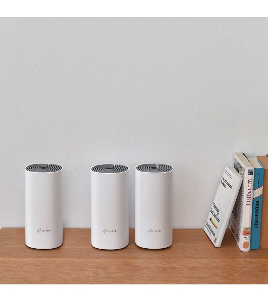 Домашняя Mesh Wi-Fi система TP-Link Deco E4 (3-Pack), 1167 Мбит/с (5 ГГц: до 867 Мбит/с + 2,4 ГГц: до 300 Мбит/с), 2 порта 100 Мбит/с, 2 встроенные антенны на каждом модуле Deco