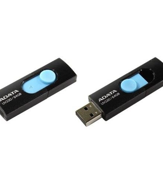Флешка USB ADATA UV220 (AUV220-64G-RBKBL), 64Gb, USB 2.0, R/W 15/5, черный/голубой