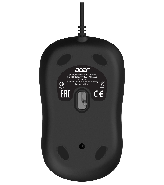 Мышь проводная Acer OMW140 черный, 1200 dpi, USB, кнопки - 3
