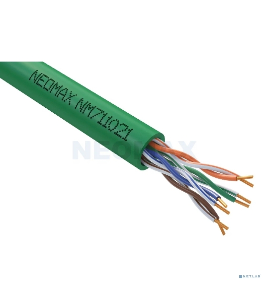 Кабель NEOMAX NM711021 U/UTP cat.5e 4x2x0.46, 25 AWG, Медь, внутренний, PVCLS нг(А)-LSLTx, 305м, зеленый
