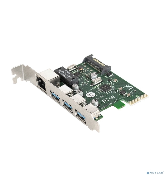 Контроллер сетевой ExeGate EXE-361 PCI-E 2.0, 3*USB 3.0 ext + LAN UTP 1000Mbps, раз.доп.пит.OEM)