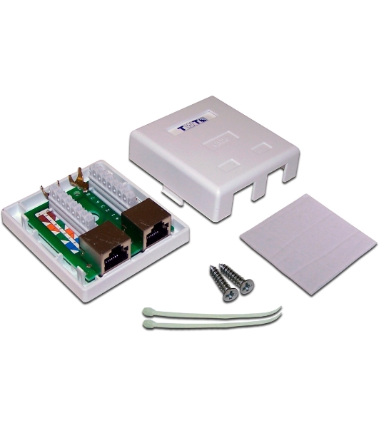 Настенная розетка, 2 порта RJ-45 категории 6, STP, белая