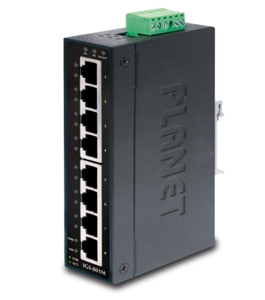 Коммутатор PLANET IP30 Slim type 8-Port Industrial Manageable Gigabit Ethernet Switch (-40 to 75 degree C)