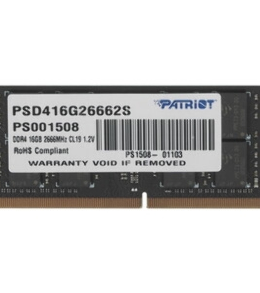 Оперативная память Patriot Signature, DDR4, 16GB (1x16 GB), 2666 MHz, CL19, SO-DIMM