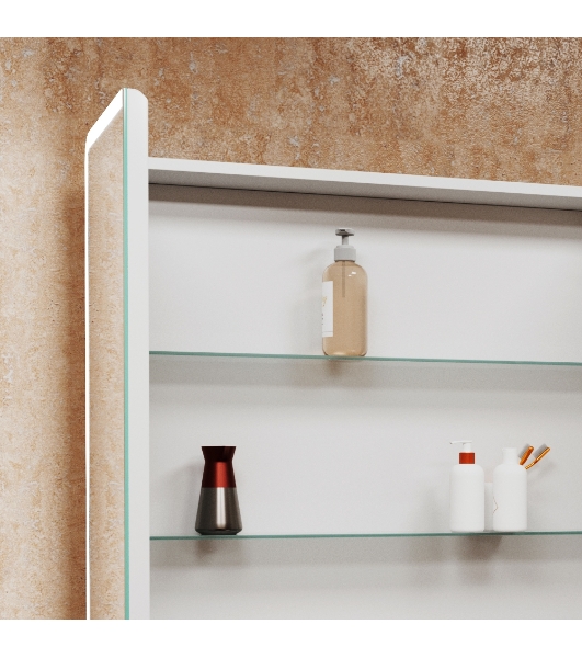 Зеркальный шкаф Bau Stil 80х80, LED подсветка, сенсор, плавное закрывание, оборачиваемый