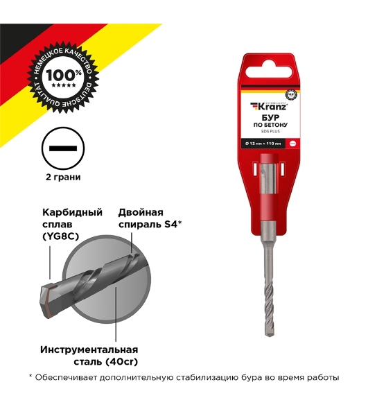 Бур по бетону Kranz 12x110x50 мм SDS PLUS