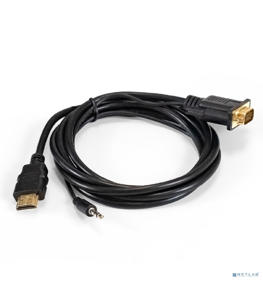 Кабель-переходник HDMI-VGA ExeGate EX-HDMIM-VGAM-3.5JackS-1.8 (19M/15M+3.5мм Jack M, 1,8м) Преобразователь цифрового HDMI сигнала в VGA видео и стерео-аудио