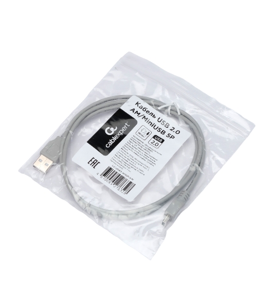 Кабель USB2.0 Cablexpert CC-USB2-AM5P-3-N, AM/MiniUSB, медь, экран, Pro, 0.9м серый, пакет