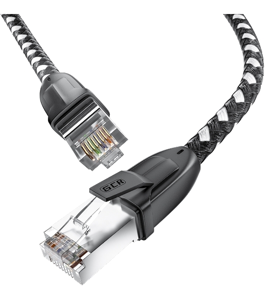 Патч-корд GCR PROF прямой 5.0m, UTP медь cat.6, STRONG черно-белый нейлон, ethernet high speed 10 Гбит/с, T568B, GCR-52779