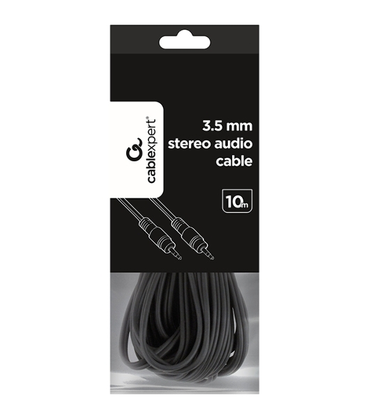 Кабель аудио Cablexpert CCA-404-10M-N, Jack 3.5(M)/Jack 3.5(M), 3pin, 10м, черный, пакет
