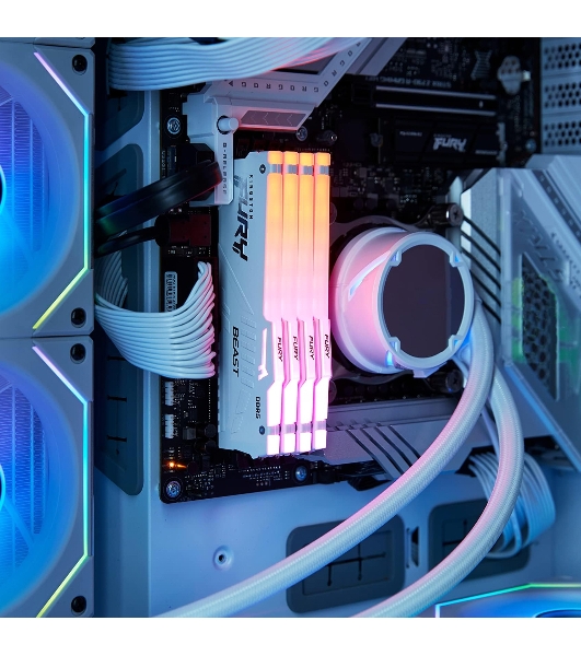 Оперативная память Kingston Fury Beast, DDR5, 32Gb (1x32Gb), 6000MHz, CL36, DIMM, радиатор, RGb, белый