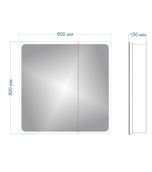 Зеркальный шкаф Bau Stil 80х80, LED подсветка, сенсор, плавное закрывание, оборачиваемый