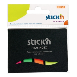 Закладки самоклеящиеся, индексы пластиковые Stick`n 21077 4 цвета в упаковке, 25 листов, в обложке 25x45мм,+12x45мм, европодвес