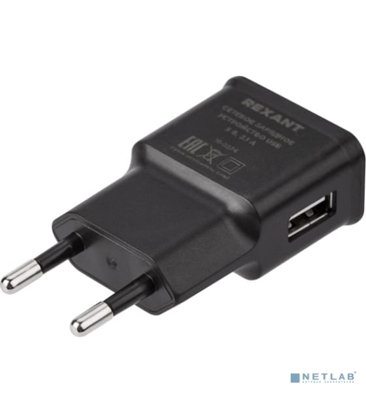 Сетевое зарядное устройство Rexant USB, 5V, 2.1 A, черный