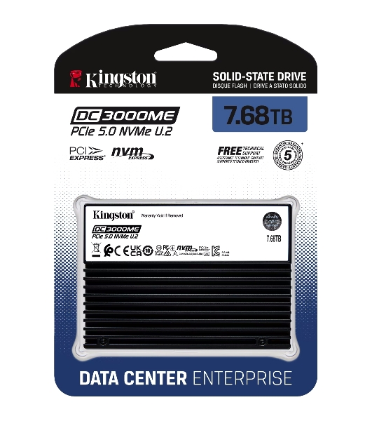 Накопитель SSD Kingston DC3000ME 7680Gb, U.2(2.5' 15мм), NVMe, PCIe Gen 5x4, 3D TLC, R/W 14000/1000Mb/s, IOPs 2 800 000/500 000, TbW 14016, DWPD 1 (12 мес)