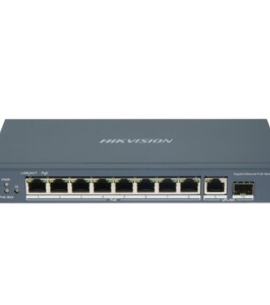 Коммутатор Hikvision DS-3E0510P-E/M(O-STD)(B), 8×1 Гбит/с PoE + 2×1 Гбит/с, неуправляемый
