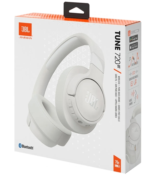 Беспроводные/проводные наушники JBL Tune 720BT белый, полноразмерные, Bluetooth 5.3 + проводной, до 76 ч