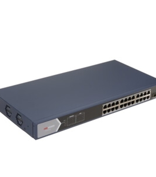 Коммутатор Hikvision DS-3E0526P-E/M(O-STD)(B), 24×1 Гбит/с PoE + 2×1 Гбит/с SFP, неуправляемый