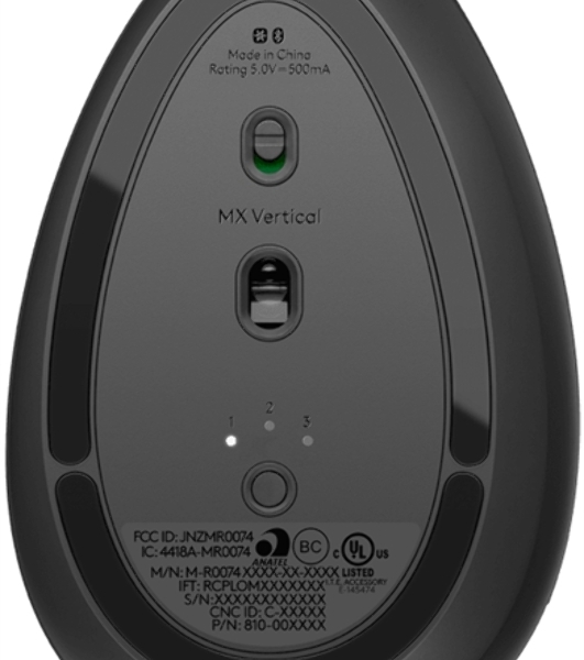 Мышь беспроводная/проводная Logitech MX Vertical графитовый, 4000 dpi, радиоканал, Bluetooth, USB, кнопки - 6